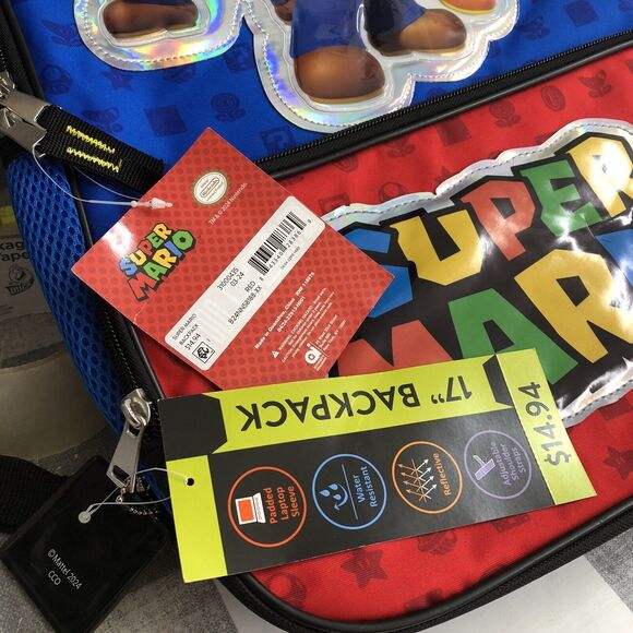 NEW Super Mario Bros Backpack 17” It's-a me Kids Nintendo Blue Red And Blue … - Picture 5 of 9
